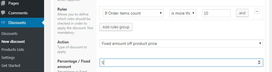 Volume discount type for products